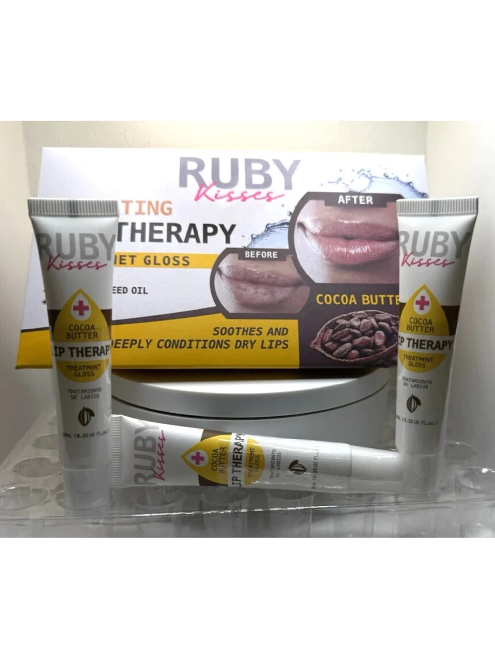 Ruby Kisses Cocoa Butter Hydrating Lip Therapy Treatment Gloss 3 Pack Clear New